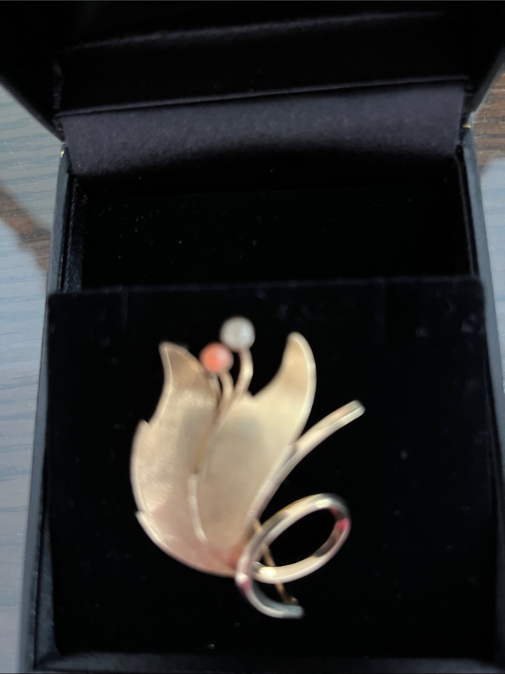 Gold-Tone Floral Brooch with Coral and Pearl Accents - Women's Jewelry